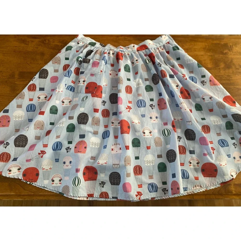 ModCloth Hot Air Balloon Print A-Line Skirt Blue Cotton XL Pocket Retro Style - Picture 14 of 14
